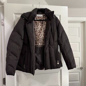 Calvin Klein chocolate ski jacket with hood. Size XL